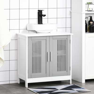 Space Saving Under Sink Bathroom Cabinet - Material In Grey/white Modern Storage With Adjustable Shelf