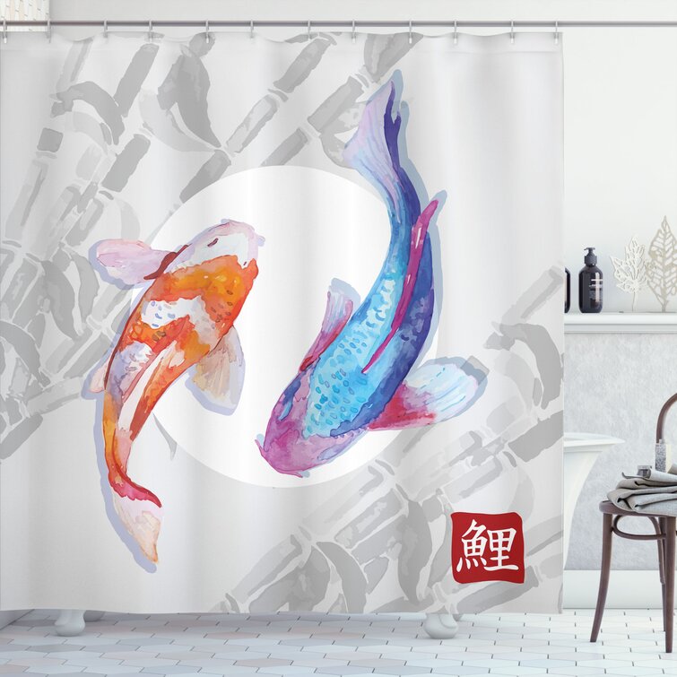 Couple Koi Fish Decor Shower Curtain + Hooks