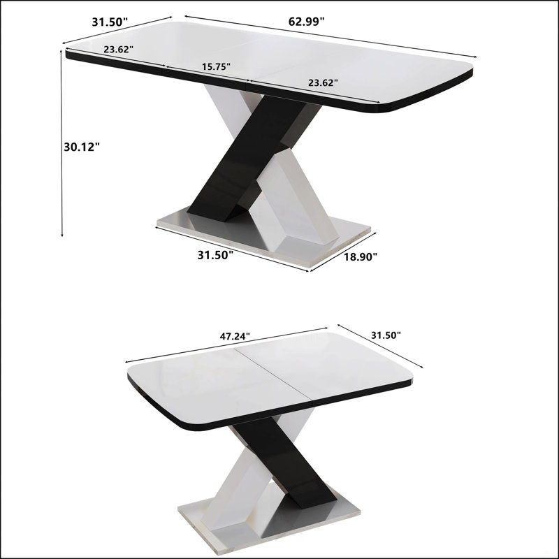 Modern Rectangular Dining Table, White/Black