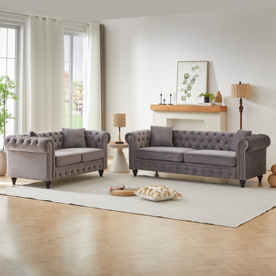 Confortable appartement à 5 places avec tissu en velours, coussins en mousse à ressorts et pieds brun foncé