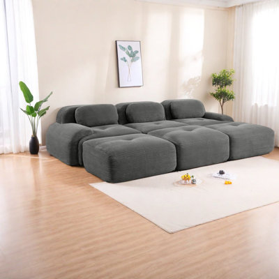 Canapés modulaires confortables, velours côtelé gris, accoudoirs courbés pour le salon et les salles multimédia