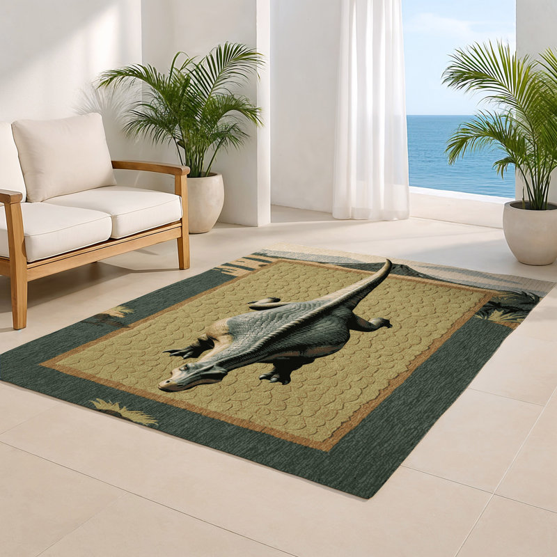 Tapis brun intérieur et extérieur Dinosaurs, Rectangulaire 2 pi x 3 pi