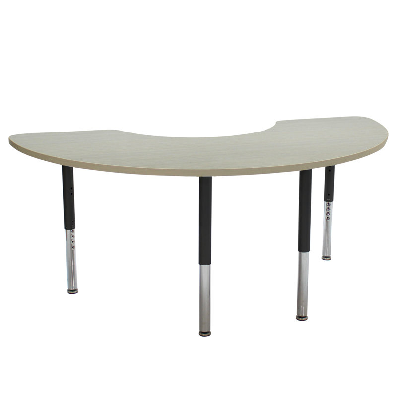 36" x 72" Half Moon Thermofused Woodgrain Activity Table with Adjustable Super Legs - Asian Sand/Black, Beige