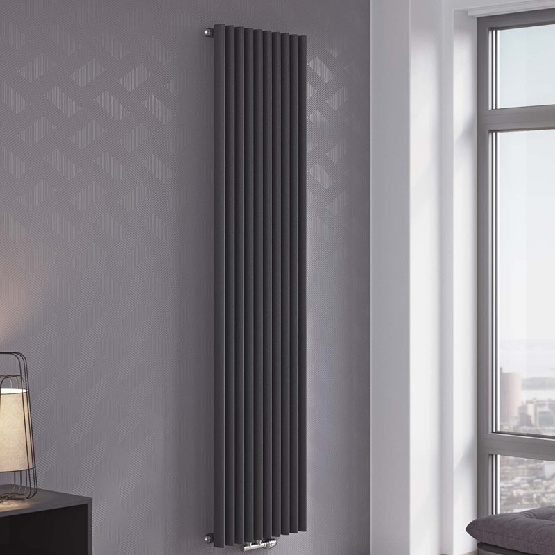 Angela Vertical Oval Panel Radiators, Grey, 180cm H x 43cm W x 10.6cm D