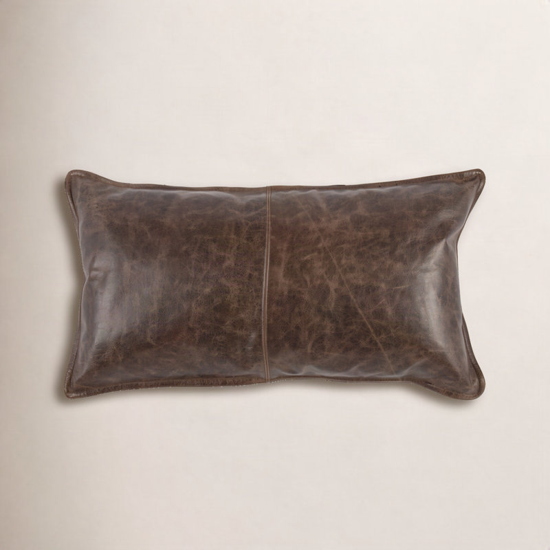Kosas Home Cheyenne 100% Leather Throw Pillow, 14" x 26", Chocolate Brown, Rectangular