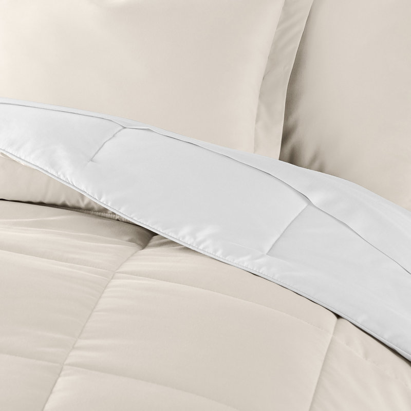 Reversible Down-Alternative Comforter Bedding Set, King/Cal. King Comforter + 2 Shams, White