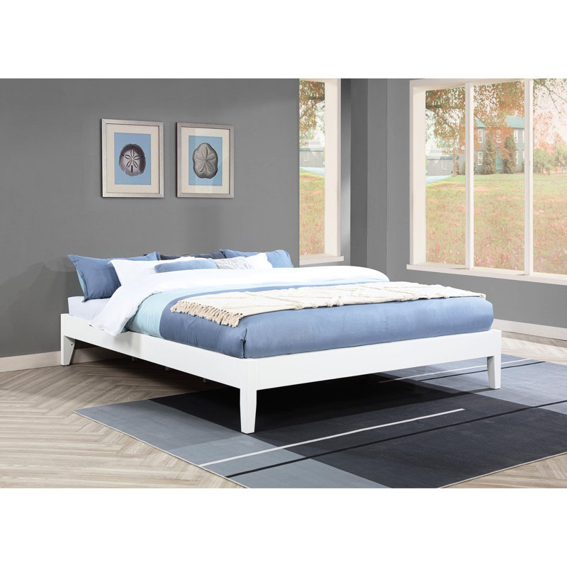 Universal Platform Bed, White For King, Slatted Frame, Wood And Headboard Tailoring King Finish, Mattress Rubberwood Pine Adapt