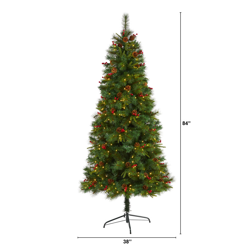 Arbre de Noël artificiel pin vert avec lumières claires/blanches, H 7 pi