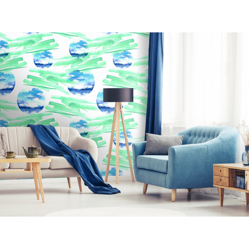 Green Abstract Watercolors Wallpaper, 520cm W x 300cm L
