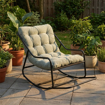 Chaise berçante d'extérieur avec coussin épais et moelleux, méridienne d'extérieur pour le salon, la chambre à coucher, la salle de lecture, structure en métal robuste, assemblage facile