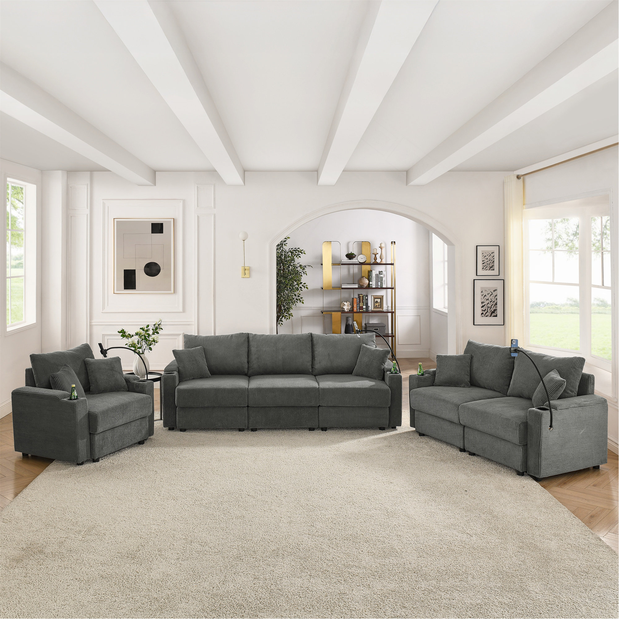 Hokku Designs Modern 6 Seats Sofa Set With Storage, Deep Seat Sofa With ...