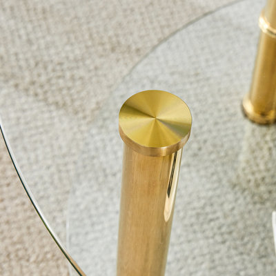 Table basse contemporaine en verre trempé double couche avec plateau renforcé et pieds dorés en acier inoxydable Contemporary
