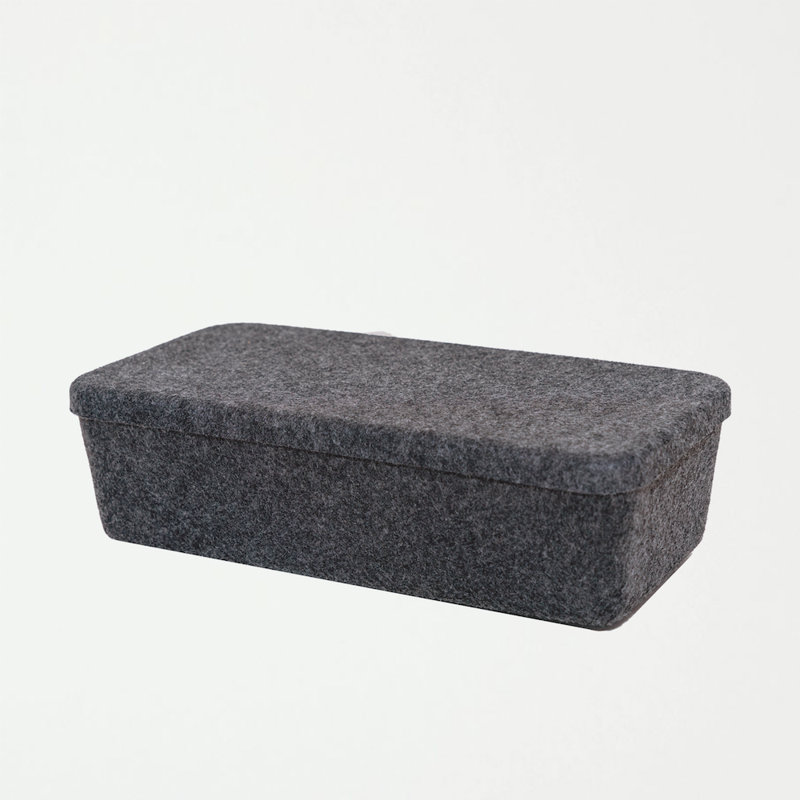 Bac de rangement en feutre sculpté - long avec couvercle, Beige