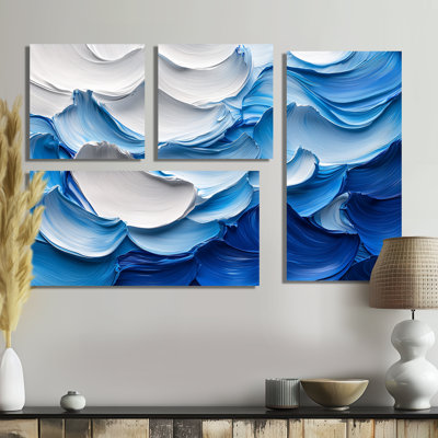 Océan bleu délicat pétales de fleurs I - art mural abstrait grand 4 pièces