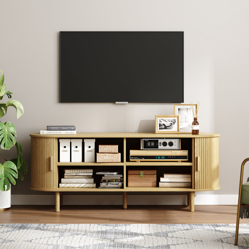 Meuble télé avec rangement et tablettes Jalonda, Bois de chêne, H 21,7 po x l 55,1 po x P 15,7 po