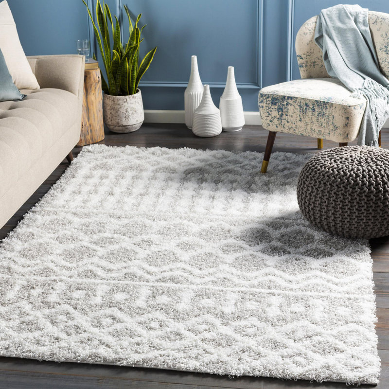 Tapis gris à poils longs Covina, Rectangle 2 pi x 2 pi 11 po
