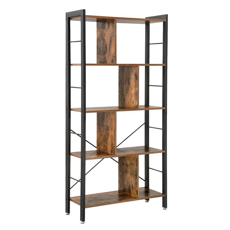 Westhought 154cm H x 74cm W Etagere Bookcase, Rustic Brown/Ink Black