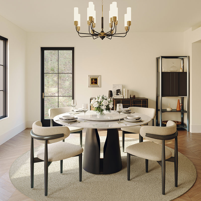 Table de salle à manger CR039AEH-WFUS1, Blanc mat, Noir, H 29,53 po x L 59,06 po x l 59,06 po