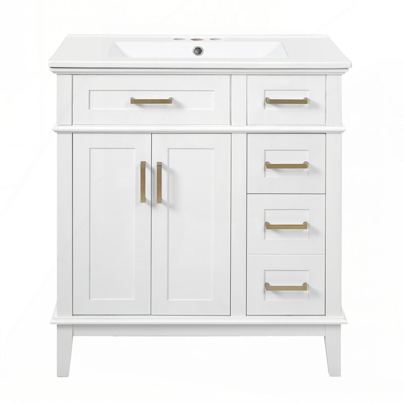 30"Bathroom Vanity with Ceramic Sink, White