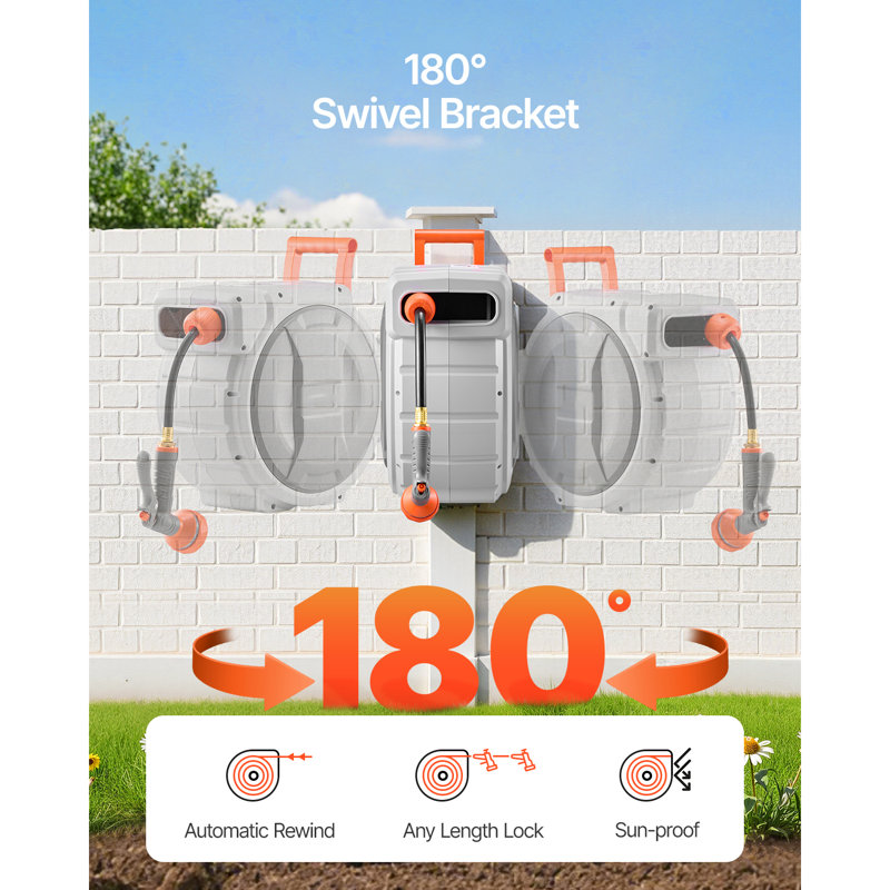 Enrouleur de boyau d'arrosage mural rétractable, 100'