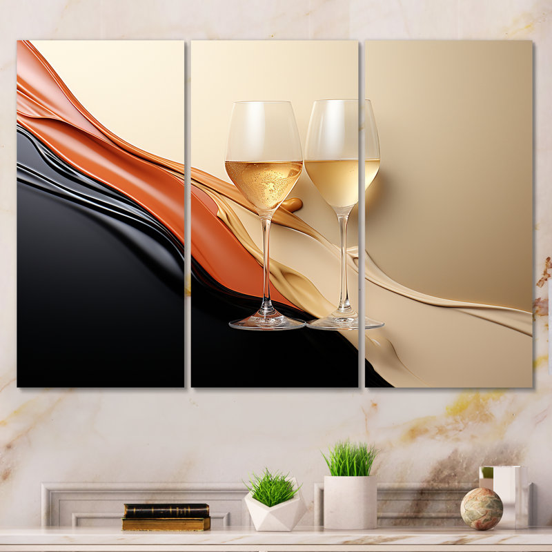 Bulles de champagne contrastées - Champagne, art mural, Toile tendue, H 32 po x l 48 po