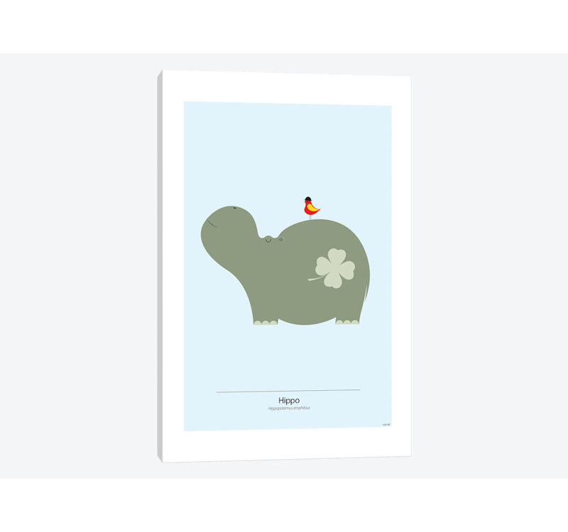 « hippopotame », impression sur toile tendue, H 12 po x l 8 po x P 0,75 po, Toile tendue, Pas de tapis