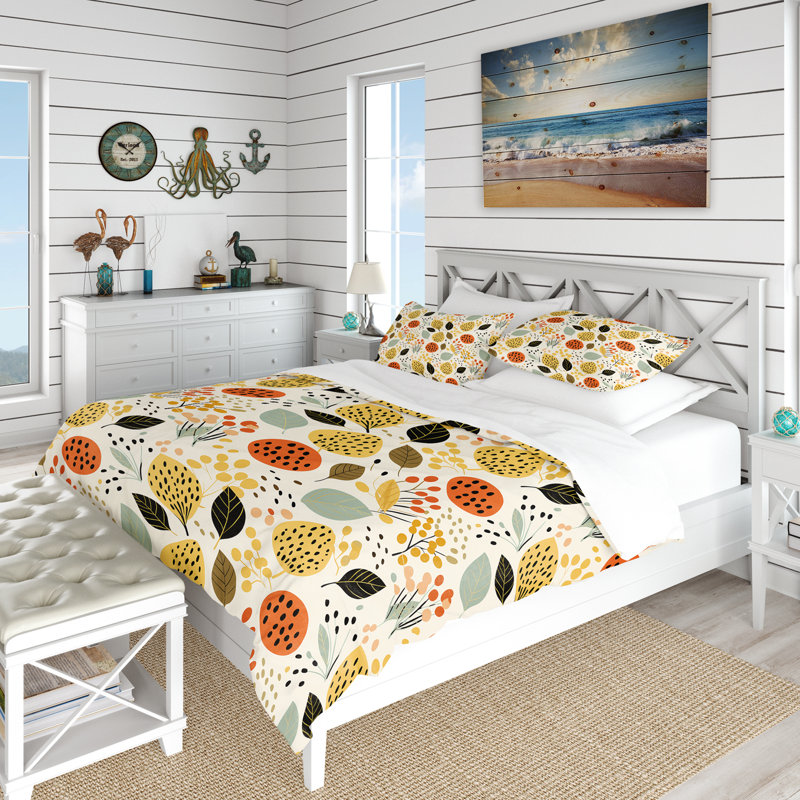 Ensemble de housse de couette Soft Color Leaves, Housse de couette simple + 1 taie décorative stan