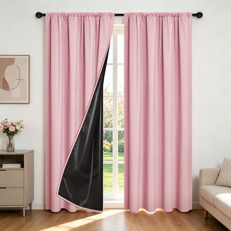  Rideaux occultant moderne en polyester simple, 100% bloquant la lumière avec doublure, 2 panneaux, pour la cuisine du salon, de la chambre à coucher et du bureau