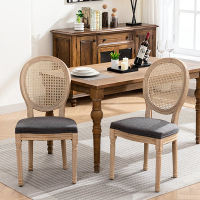 2 Dining Chairs, Gray Linen & Back, Solid Wood Build, Foam Cushioning, 300-Pound Max Load Capacity 2Pcs French Style Covered, Construction, Cushioned Seat, 300 Lbs Bearing