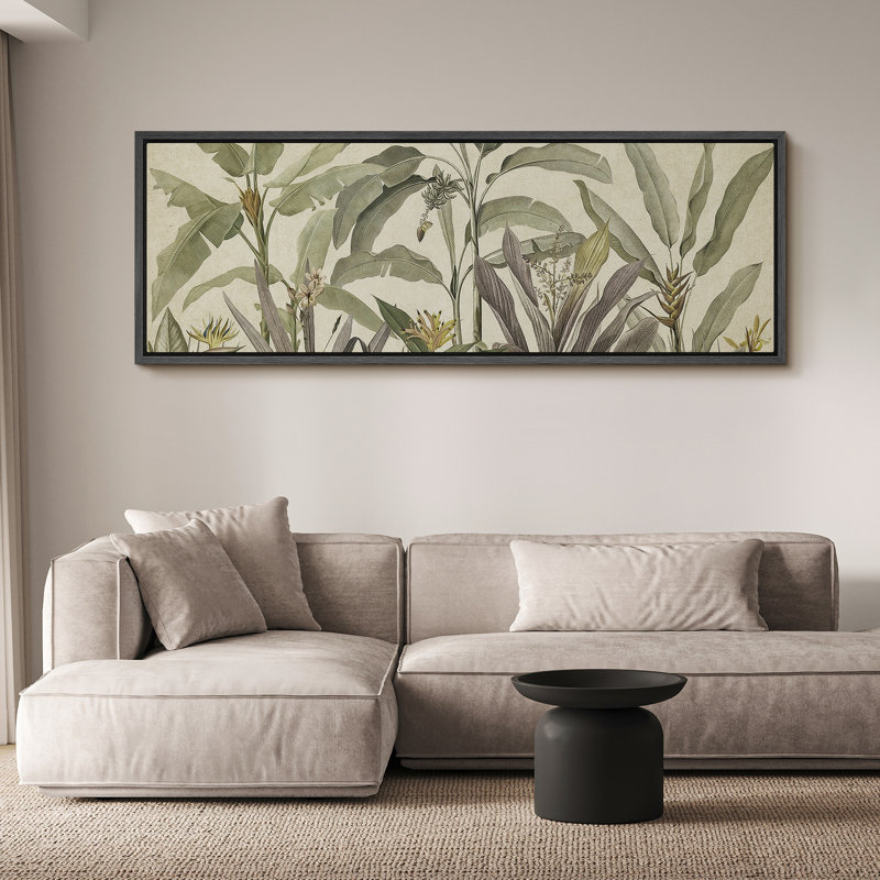 «Tropical Palm Green Banana Leaf Plant Floral Botanical», reproduction sur toile, H 20 po x l 60 po, Noir, noir, noir, noir