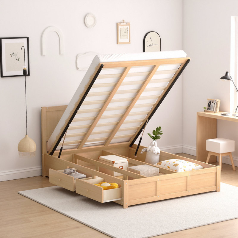 Classic Wood Platform Bed with Underneath Storage and 2 Drawers, Queen