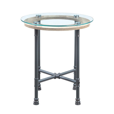 Table de bout Brantley, verre transparent et finition gris sable