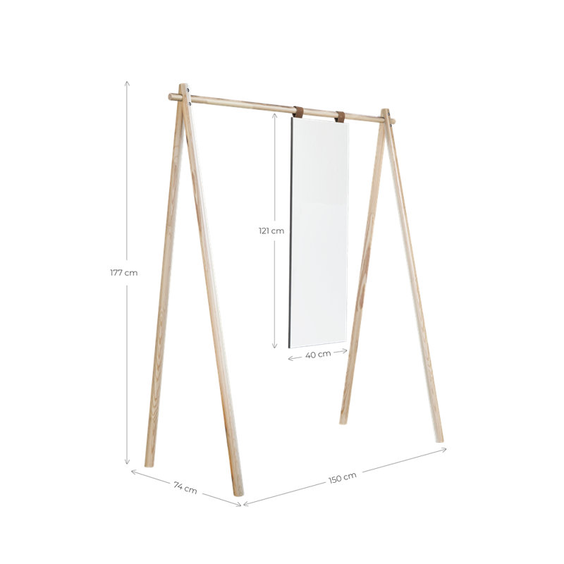 Hongi 150cm Wide Clothes Rack with mirror. Made in Europe, Scandinavian design, FSC certified wood, Carob Brown