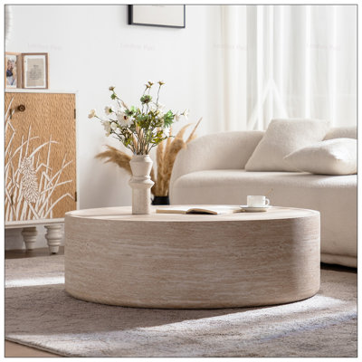 Table basse ronde de 39,37 po avec motif Mars pour salon, conception de cercle cylindrique moderne, aucun assemblage requis