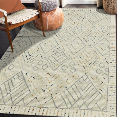 Tapis ivoire en laine bouclé / crocheté à la main Ahnjayla