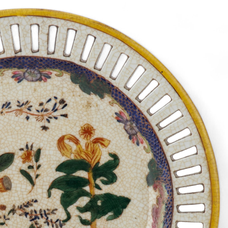 Assiette en porcelaine peinte à la main, vert / gris / rouge / jaune