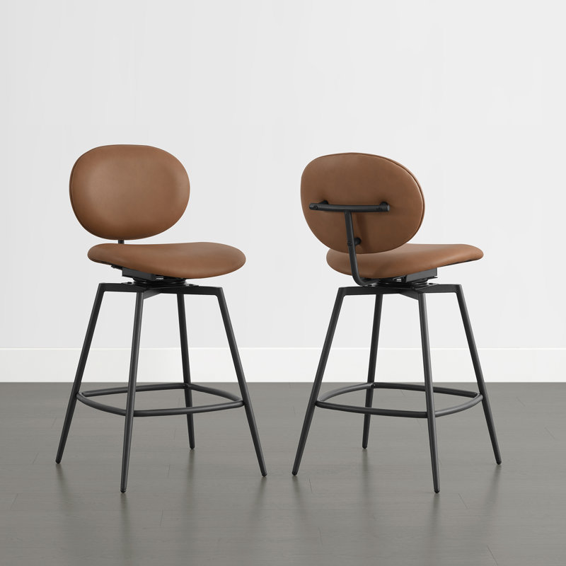 Modern Faux Leather Swivel Bar Stool, Brown