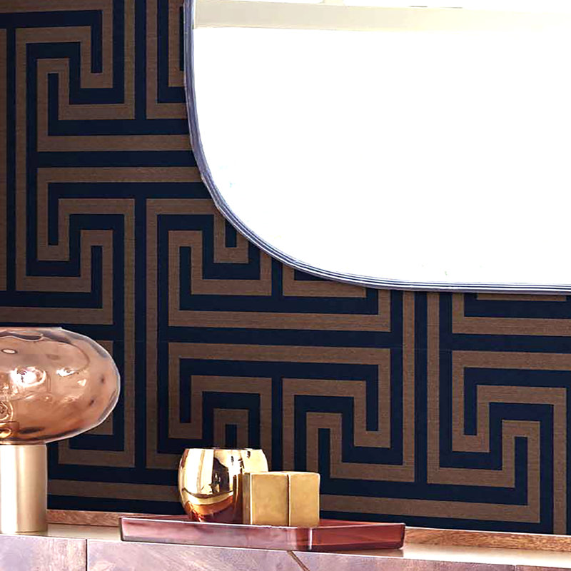 Geometric Metallic Wallpaper Double Roll, Navy Blue