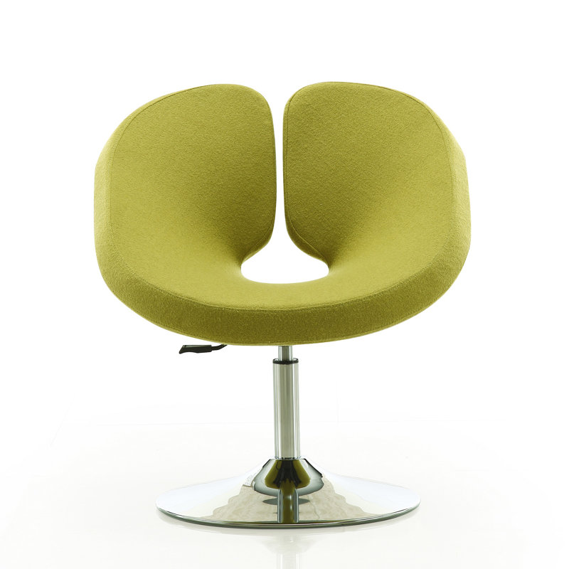 Perch Modern Wool Blend Upholstered Metal Swivel Lounge Chair in Green and Polished Chrome, Green Wool