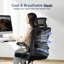 Chaise de bureau en filet avec support lombaire réglable et dossier haut avec appui-tête, chaise d'ordinateur pivotante pour bureau à domicile