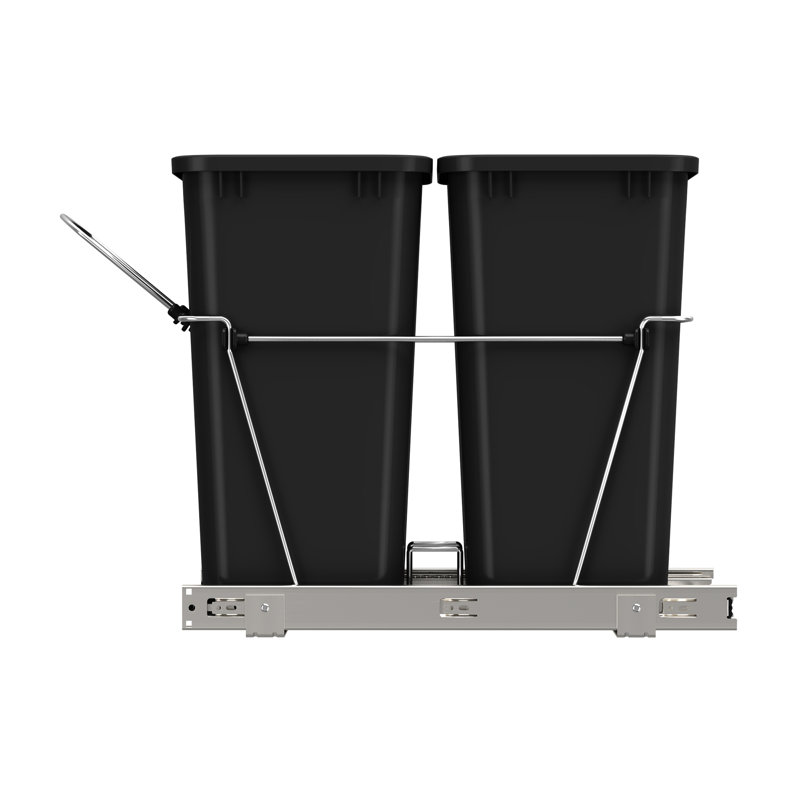 Black Double 35 Qt Pull-Out Waste Bin with Chrome Frame