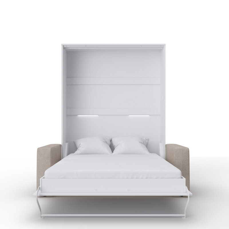 Ayvri Upholstered Murphy Bed, White/Beige