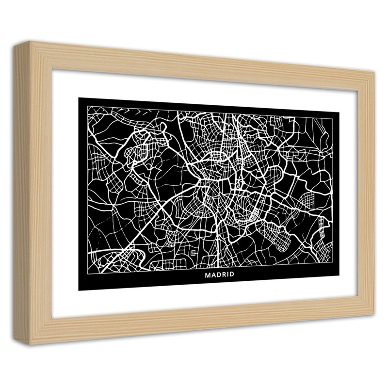 City Map Of Madrid - Single Picture Frame Print, 60cm H x 90cm W, Light Brown