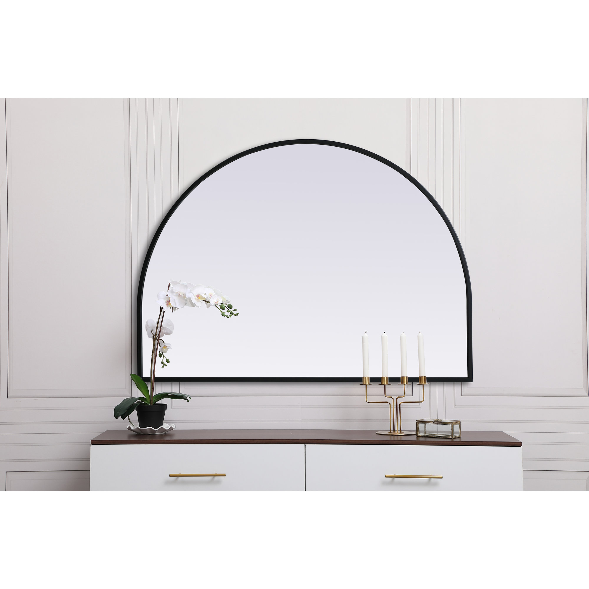 Sabine Metal Arch Wall Mirror, Black, 24" x 33"