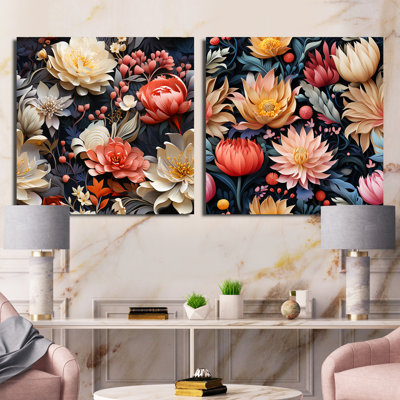 Francesca - Ensemble de 2 collages floraux carrés