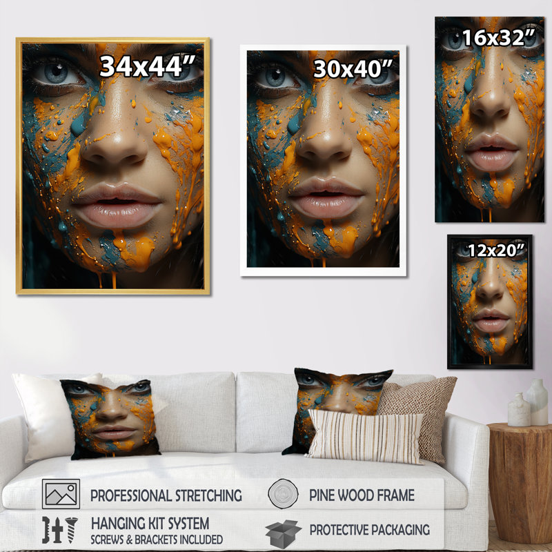 Œil coloré femme qui pleure II - mode, impressions d'art mural, 32" H x 24" W, Cadre flottant noir