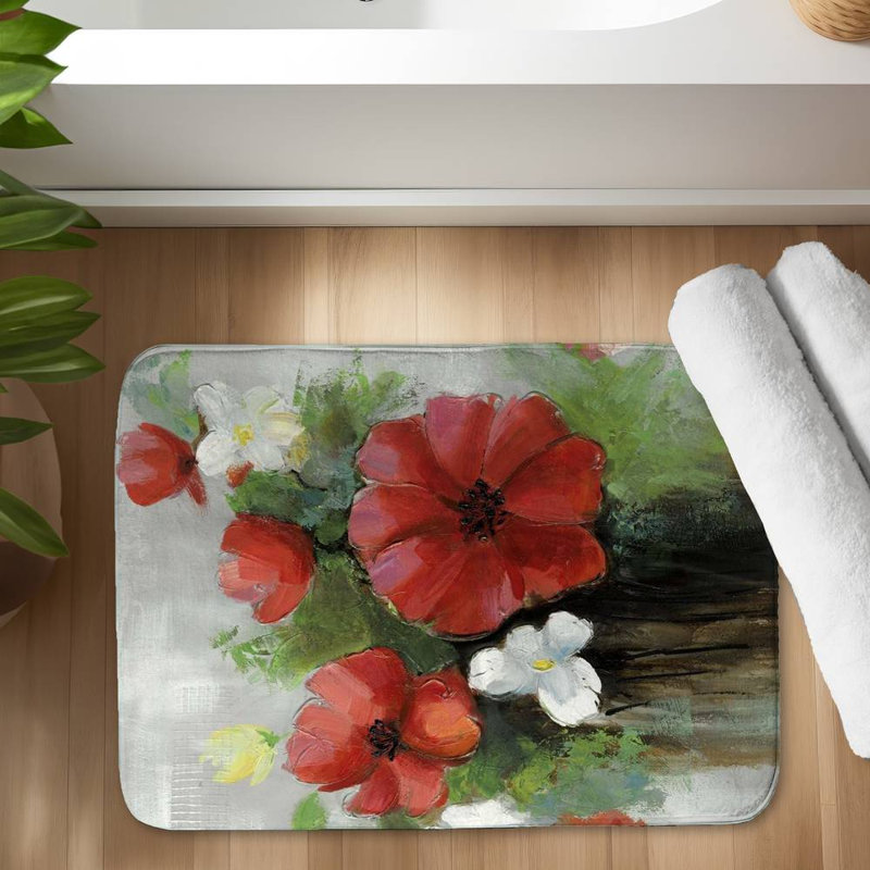 Abstract wild flowers bundle Bath Mat with Non-Slip Backing - Quick Dry Memory Foam Bathroom Rug - Absorbent - Modern Plush Spa-Style - Machine Washable