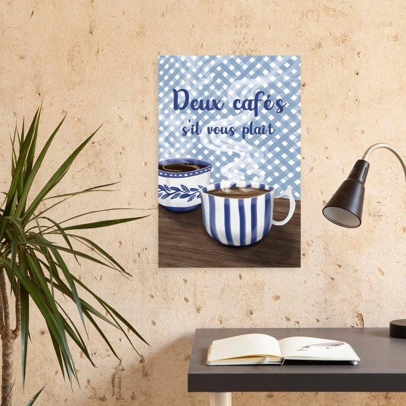 Deux cafés français, paysage abstrait, art mural, H 24 po x l 16 po