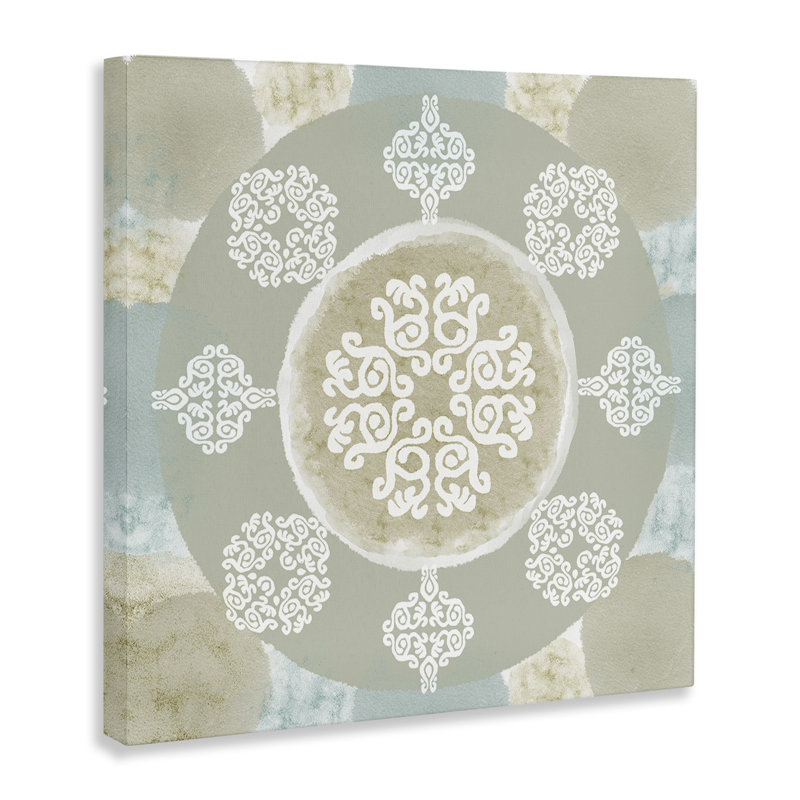 «Mint & Beige Mandala Floater», art mural sur toile par Flora Kouta, H 36 po x l 36 po x P 1,5 po