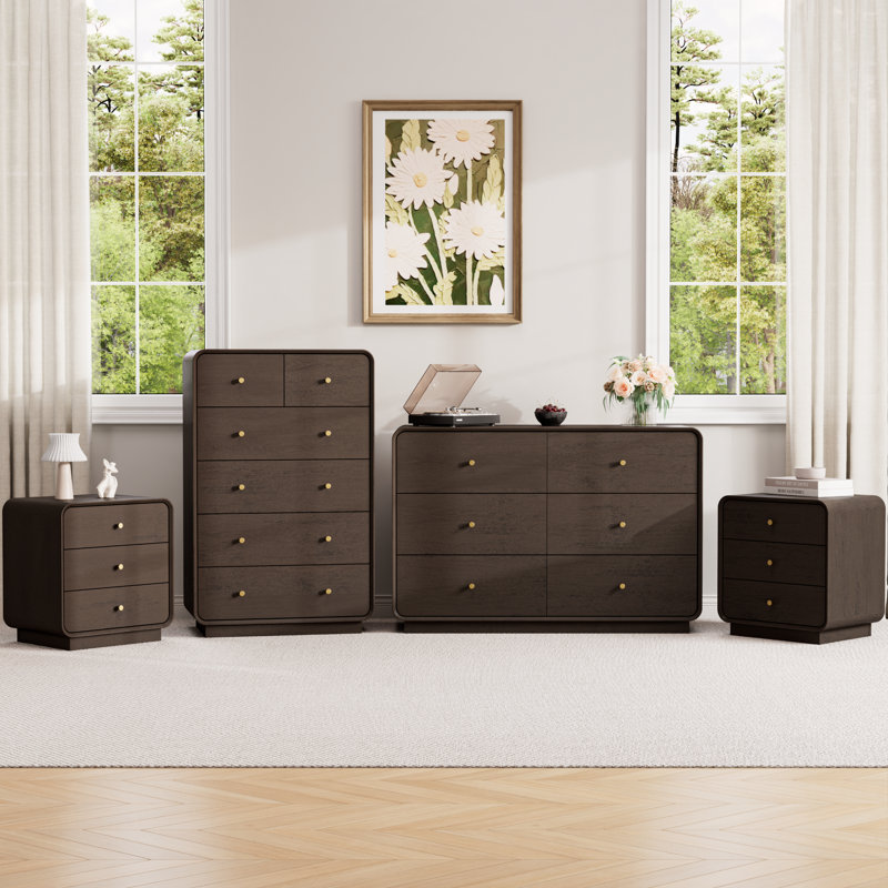 Ensemble de chambre à coucher, Brown, 4 Pcs: 2 Nightstands, 2 Dressers